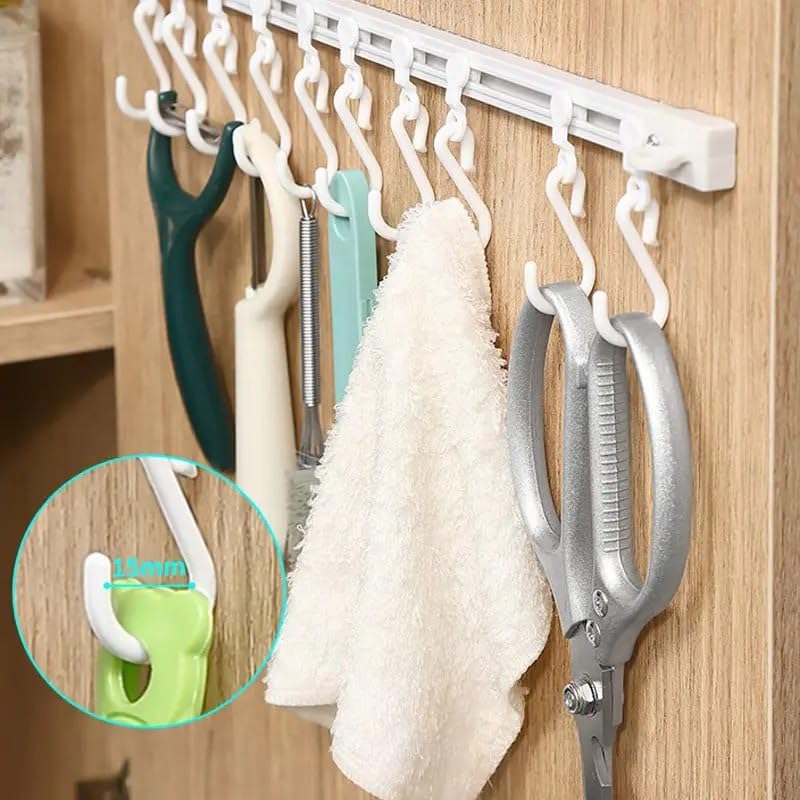 NHSK Enterprise NHSK Enterprise Wall Mounted Hanger Multifunctional Slide Rail Hook Key Track for Kitchen Bathroom Utensil Rack with 10 Hook Hanging Pot Rack Hanger Adhesive Coat Hook Rail Multi Purpose 1 pcs  - Image 2