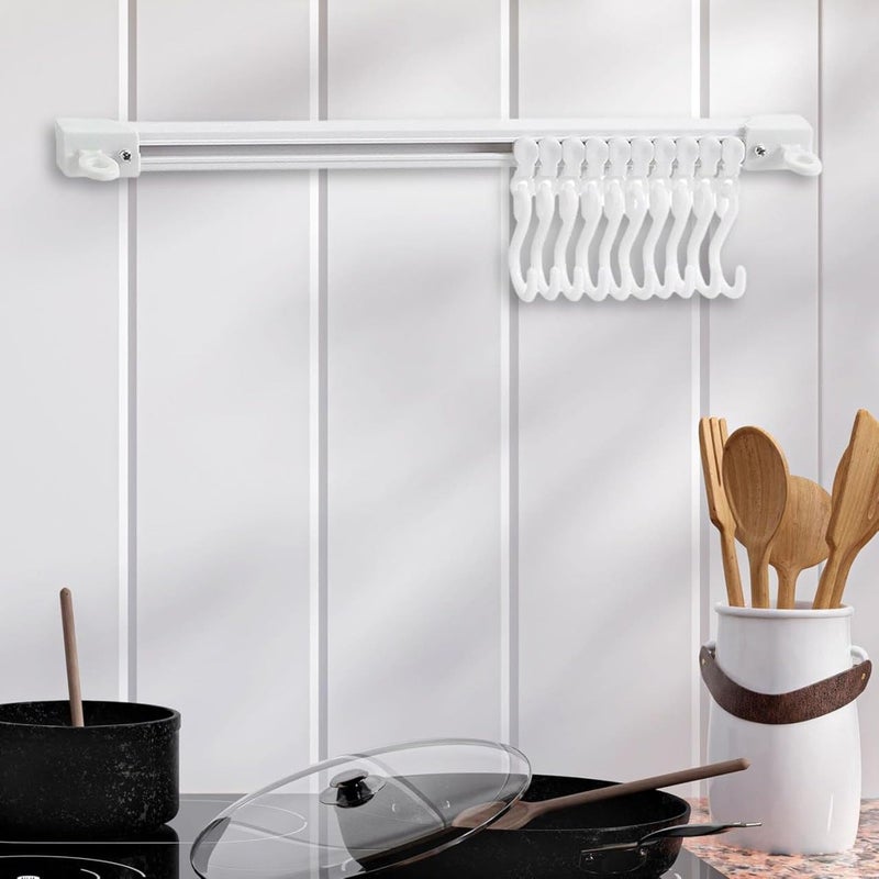 NHSK Enterprise NHSK Enterprise Wall Mounted Hanger Multifunctional Slide Rail Hook Key Track for Kitchen Bathroom Utensil Rack with 10 Hook Hanging Pot Rack Hanger Adhesive Coat Hook Rail Multi Purpose 1 pcs  - Image 5