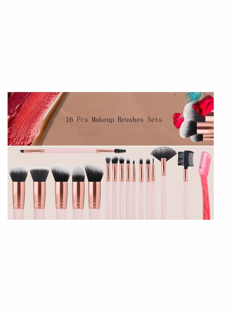 16 Pcs Makeup Brushes Sets with 1 Eyebrow Razor Premium Synthetic Foundation Blending Face Powder Eye Shadow Concealer Make Up Brushes Tool - Image 3