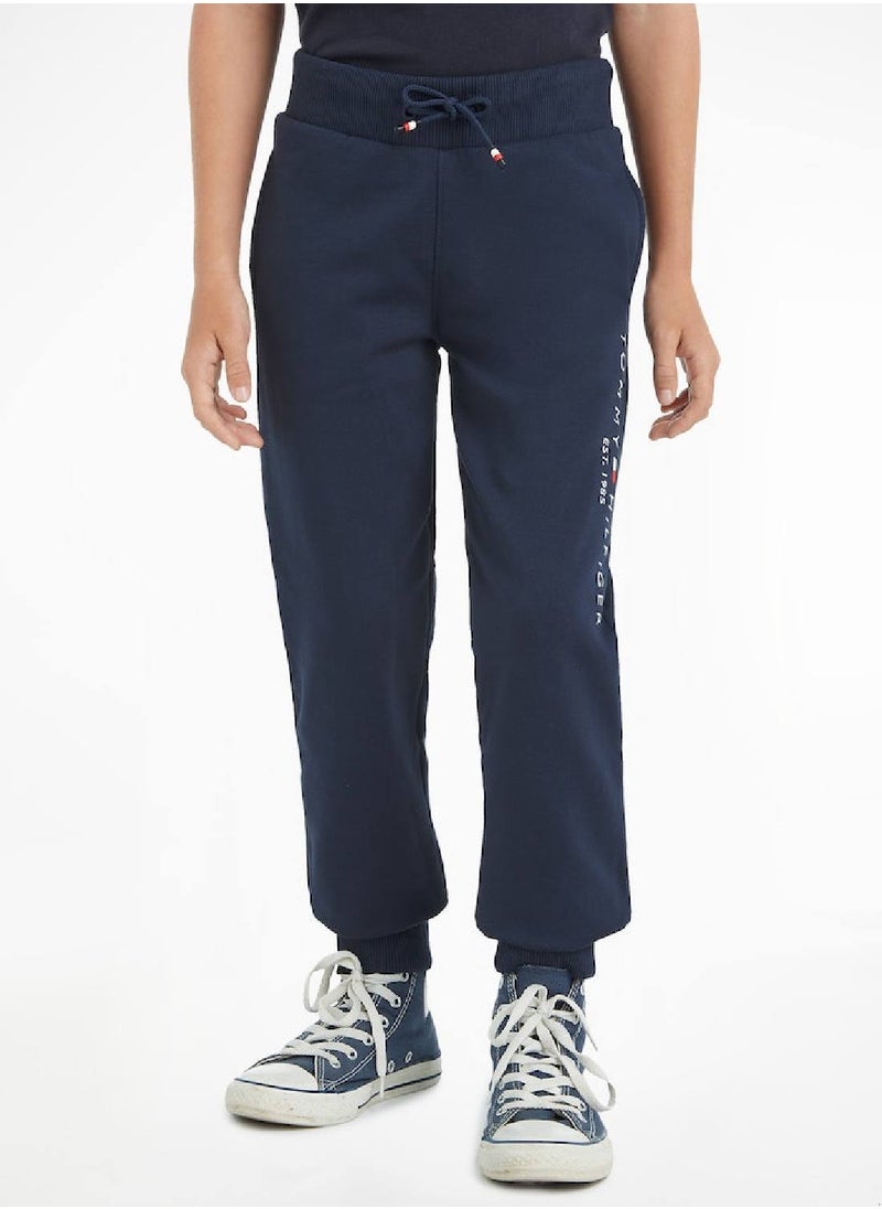 TOMMY HILFIGER - Kids' Essential Organic Cotton Logo Joggers Sweatpants, Navy - Image 1