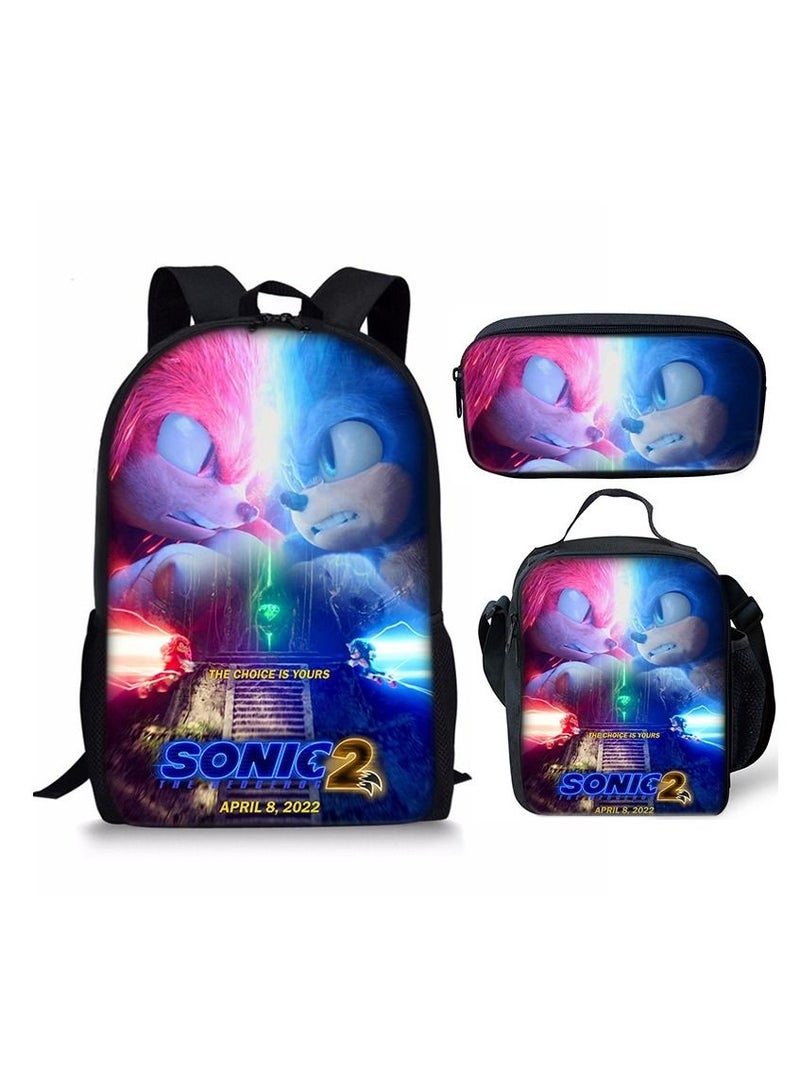 Y&D 3-Piece Sonic 3D Print Insulated Lunch Backpack Set Multicolour - Image 1