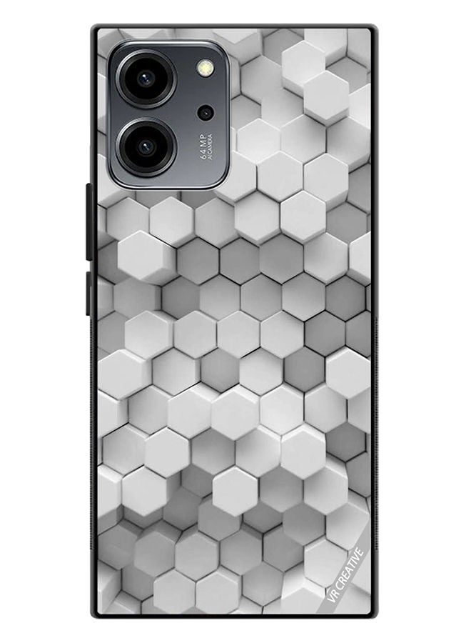 VR CREATIVE Protective Case Cover For Honor 80 SE 3D Gray White Honeycombs Brick Wall Stairway Decoration Design Multicolour - Image 1