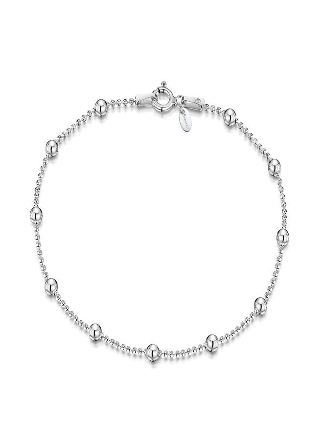Amberta 925 Sterling Silver 3.2 mm / 1.1 mm Ball Bead Chain Bracelet Length 7.5" inch / 19 cm (7.5) - Image 1