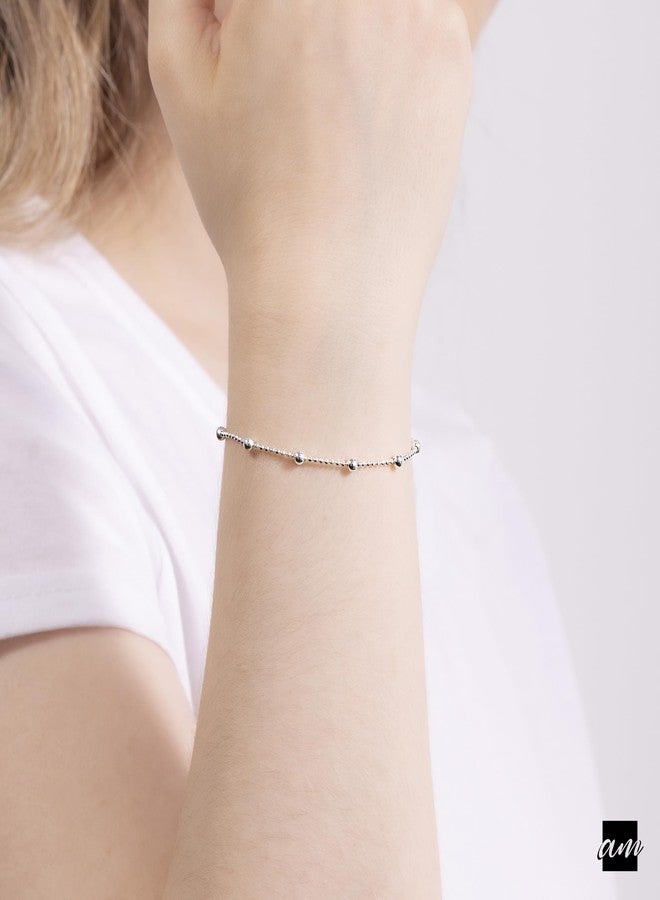 Amberta 925 Sterling Silver 3.2 mm / 1.1 mm Ball Bead Chain Bracelet Length 7.5" inch / 19 cm (7.5) - Image 2