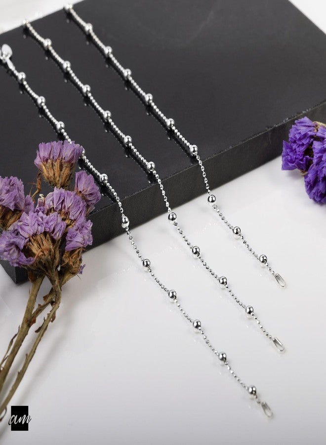 Amberta 925 Sterling Silver 3.2 mm / 1.1 mm Ball Bead Chain Bracelet Length 7.5" inch / 19 cm (7.5) - Image 3