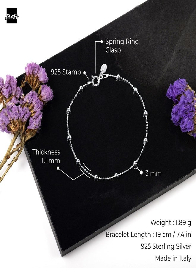 Amberta 925 Sterling Silver 3.2 mm / 1.1 mm Ball Bead Chain Bracelet Length 7.5" inch / 19 cm (7.5) - Image 5