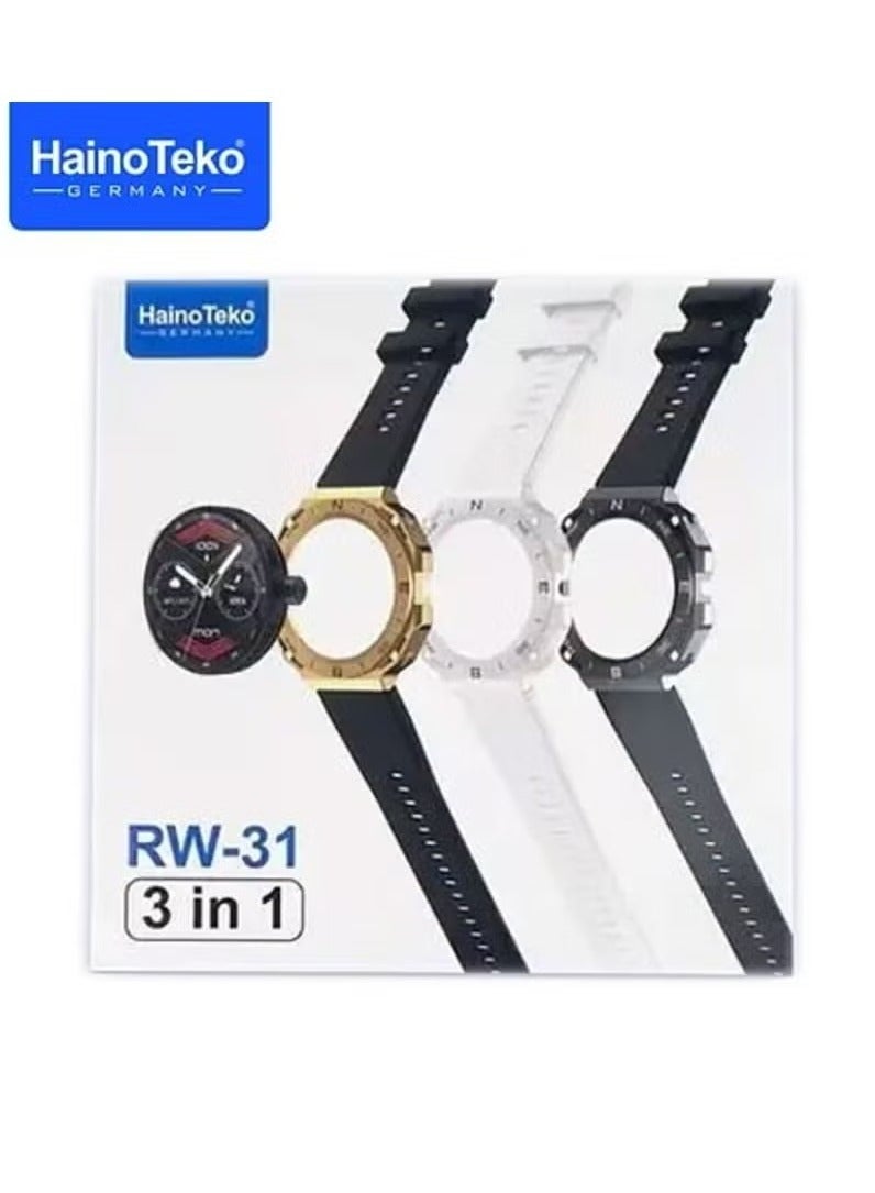 HainoTeko RW31 SmartWatch with 3-in-1 Triple Case, Stylish Fitness Tracker with AMOLED Display, Waterproof, Heart Rate Monitoring, AI Voice Assistance – Perfect for Men & Women - Image 2