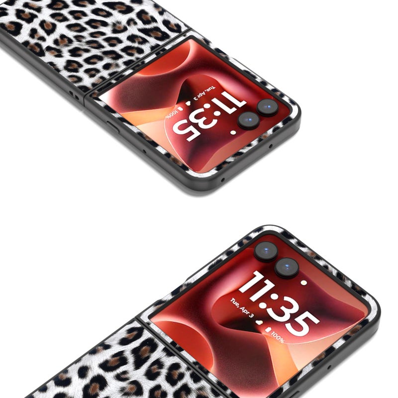 erorex For Motorola Razr 60 Ultra Black Edge Leopard Phone Case(Silver Leopard) - Image 3
