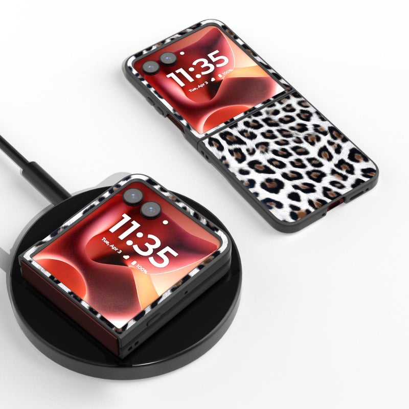 erorex For Motorola Razr 60 Ultra Black Edge Leopard Phone Case(Silver Leopard) - Image 2