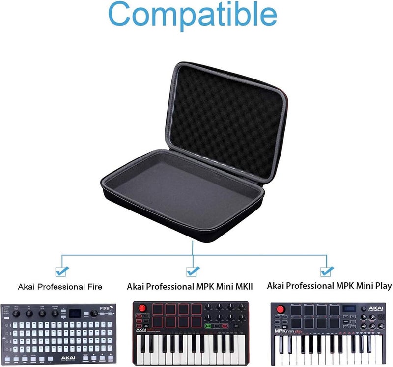اكس اناد حقيبة واقية صلبة من لأجهزة Akai Professional MPK Mini MKII وMK3 وMPK Mini Play | وحدة ضربات الطبول وجهاز تحكم لوحة المفاتيح USB MIDI سعة 25 مفتاحًا، قابلة للنقل بشكل فائق - Image 2