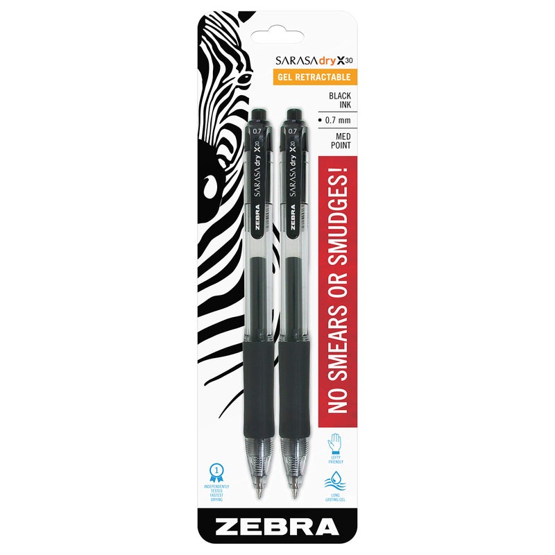 Zebra Pen Sarasa Dry X20 Retractable Gel Pen, Medium Point, 0.7mm, Black Ink (Packaging May Vary) (Pack of 1,2 Count Total) - Image 1