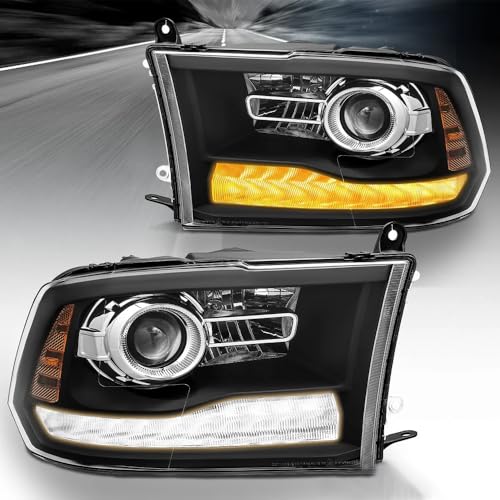 MATMACRO LED Signal Headlights Assembly For 2013-2018 Dodge Ram 1500 2500 3500 Pair Halogen Headlamps (Black) - Image 2