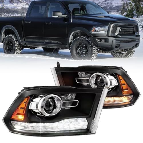 MATMACRO LED Signal Headlights Assembly For 2013-2018 Dodge Ram 1500 2500 3500 Pair Halogen Headlamps (Black) - Image 1