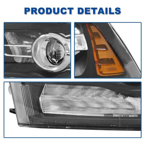 MATMACRO LED Signal Headlights Assembly For 2013-2018 Dodge Ram 1500 2500 3500 Pair Halogen Headlamps (Black) - Image 5