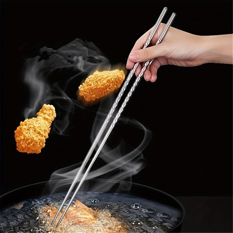زوج واحد من عيدان أكل فولاذية غير قابلة للصدأ فضية اللون بطول 38 سم، طويلة جدًا، مخصصة للقلي والطهي على نار عالية وللاستخدام في المطبخ - Image 2