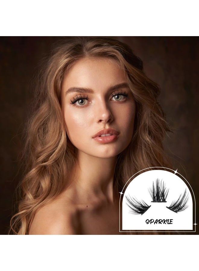 LANKIZ تمديدات الرموش DIY، رموش عناقيد لامعة ذات ساق عريضة للتطبيق الذاتي في المنزل، تمديدات رموش فردية ثلاثية الأبعاد سريعة - Image 4