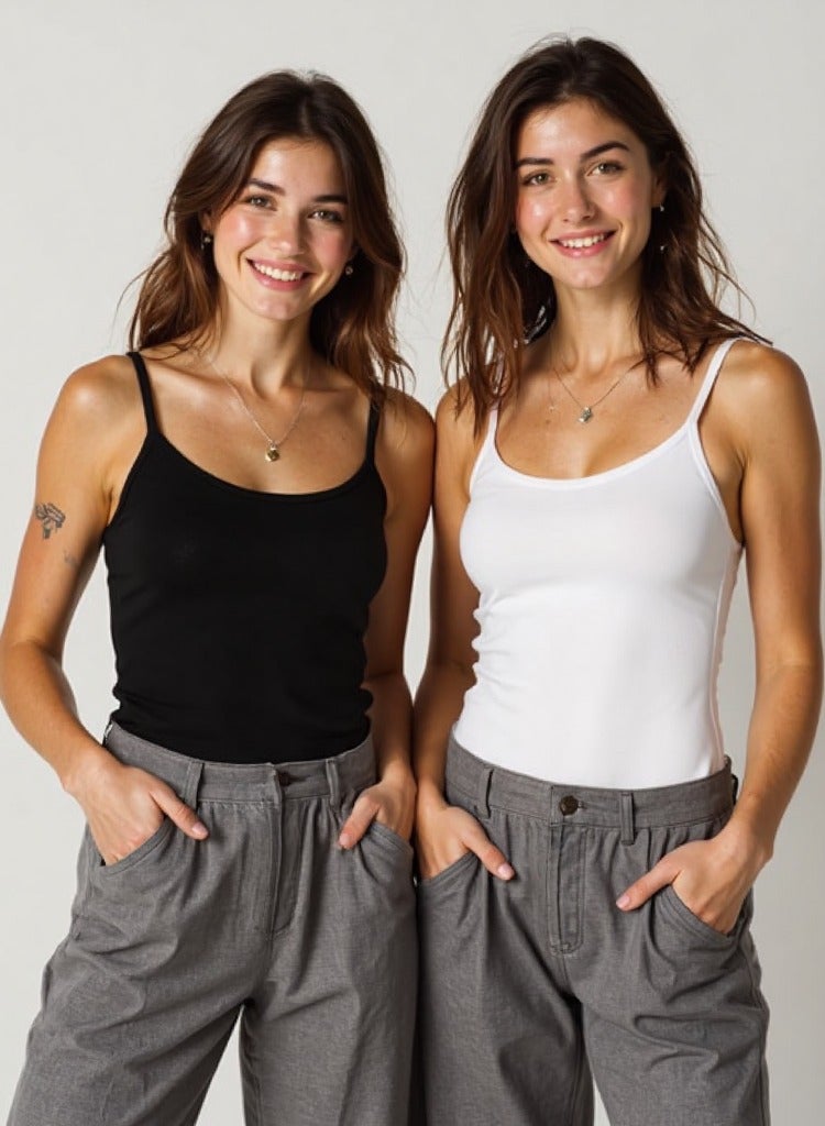Future Women's Cotton Spaghetti Strap Tank Top – 2-Pack (Black & White) XL - Image 1