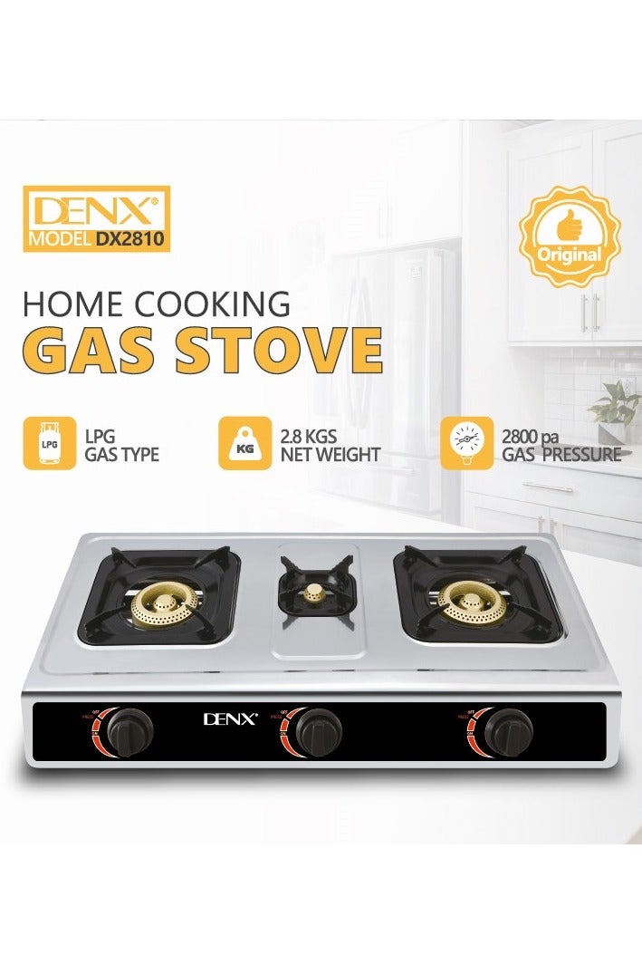 Denx 3 Burner Gas Stove with Auto Ignition, Portable Tabletop Stove, Cast Iron Burners and Durable Pot Holders - Perfect for Home, Apartment, Kitchen, Camping, Outdoor Parties - Image 4
