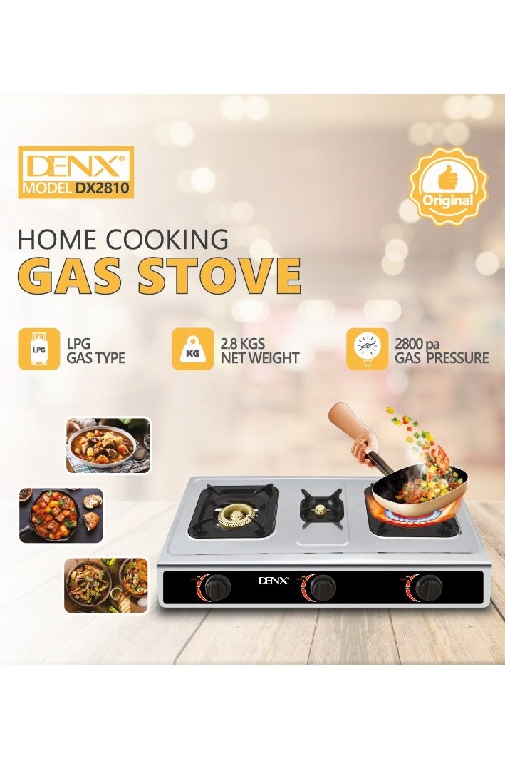 Denx 3 Burner Gas Stove with Auto Ignition, Portable Tabletop Stove, Cast Iron Burners and Durable Pot Holders - Perfect for Home, Apartment, Kitchen, Camping, Outdoor Parties - Image 2