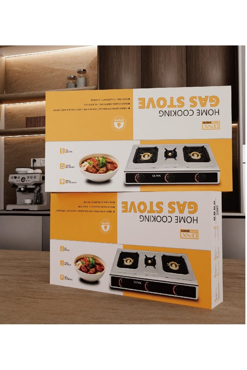 Denx 3 Burner Gas Stove with Auto Ignition, Portable Tabletop Stove, Cast Iron Burners and Durable Pot Holders - Perfect for Home, Apartment, Kitchen, Camping, Outdoor Parties - Image 1