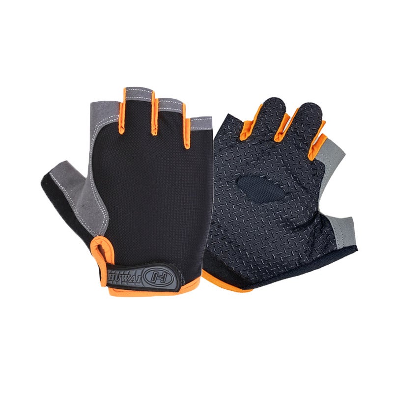 Summer Gym Gloves Breathable Half-Finger Sportswear Ordinary Orange 