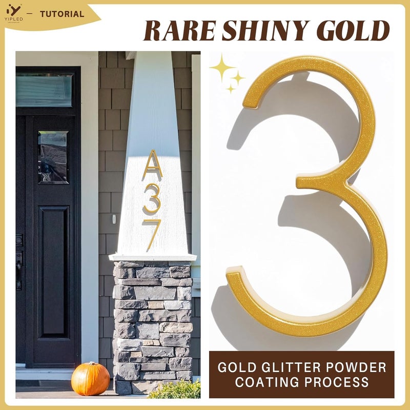 YIPLED 5 Inch House Numbers for Outside, Metal Address Number 2 - Modern Design, Weather-Resistant Gold Powder Coated Finish, No Fading (Gold) - Image 2