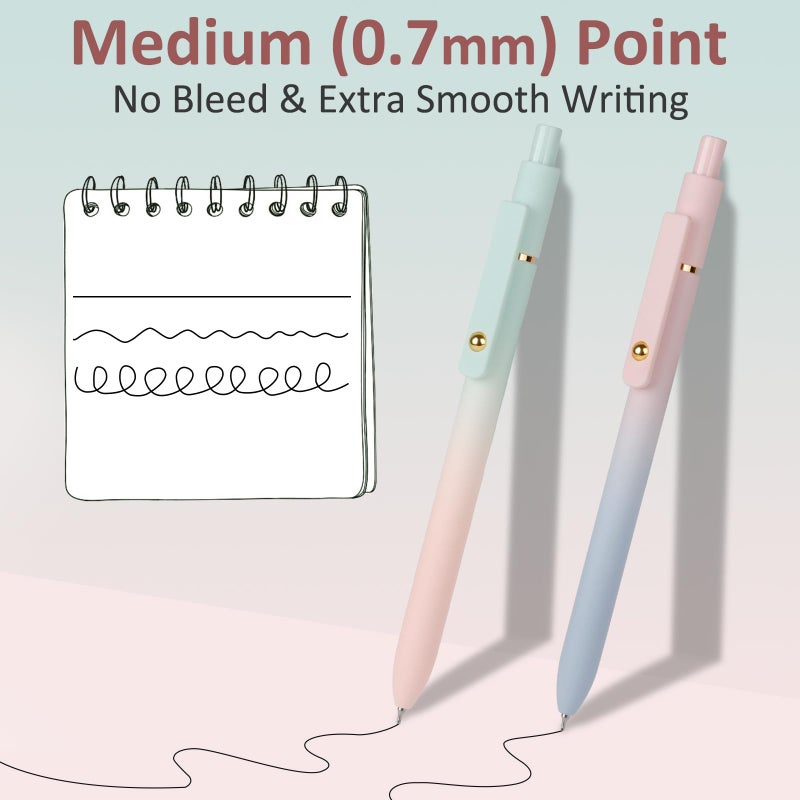 FIOVER Gel Pens, 6 Pcs 0.7mm Comfort Grip Quick Dry Black Ink Pens Fine Point Smooth Writing Pens, Cute Office Back to School Supplies Gifts for Women (6PCS Gradient Black Ink) - Image 3
