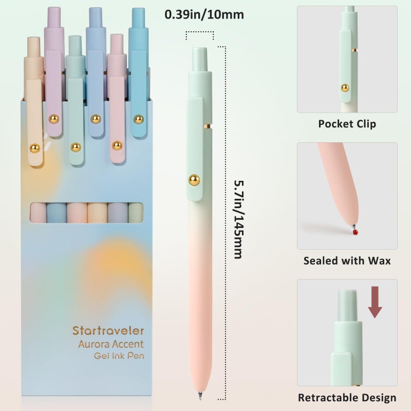 FIOVER Gel Pens, 6 Pcs 0.7mm Comfort Grip Quick Dry Black Ink Pens Fine Point Smooth Writing Pens, Cute Office Back to School Supplies Gifts for Women (6PCS Gradient Black Ink) - Image 5