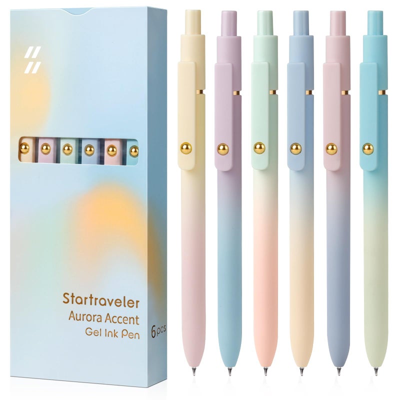 FIOVER Gel Pens, 6 Pcs 0.7mm Comfort Grip Quick Dry Black Ink Pens Fine Point Smooth Writing Pens, Cute Office Back to School Supplies Gifts for Women (6PCS Gradient Black Ink) - Image 1