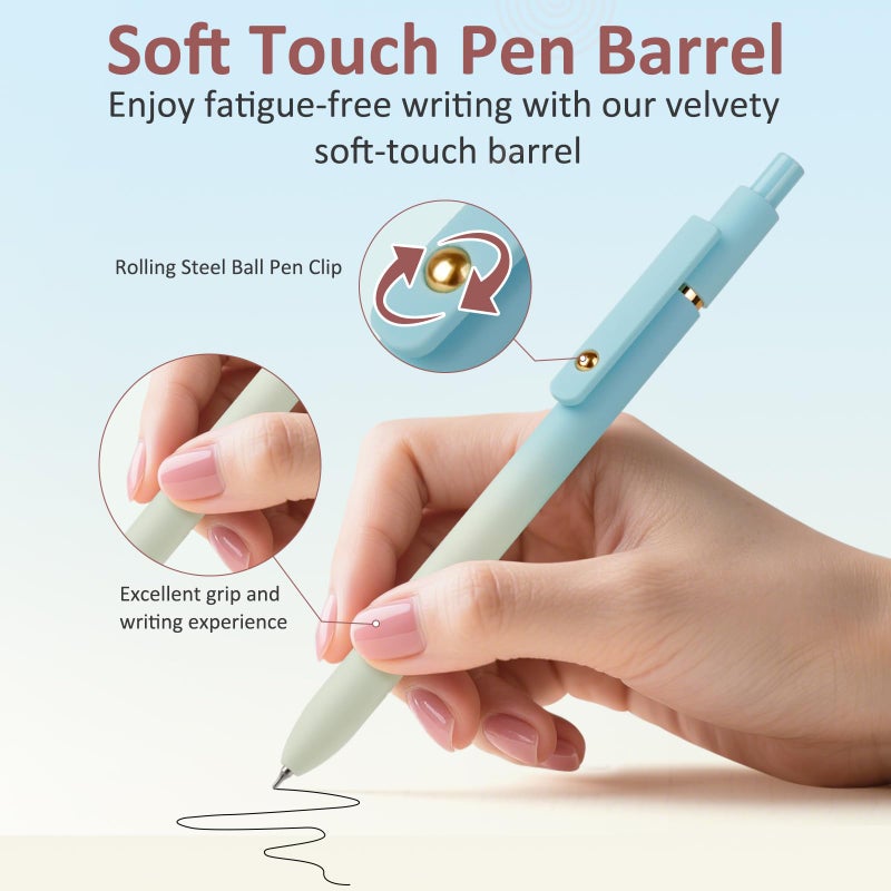 FIOVER Gel Pens, 6 Pcs 0.7mm Comfort Grip Quick Dry Black Ink Pens Fine Point Smooth Writing Pens, Cute Office Back to School Supplies Gifts for Women (6PCS Gradient Black Ink) - Image 2