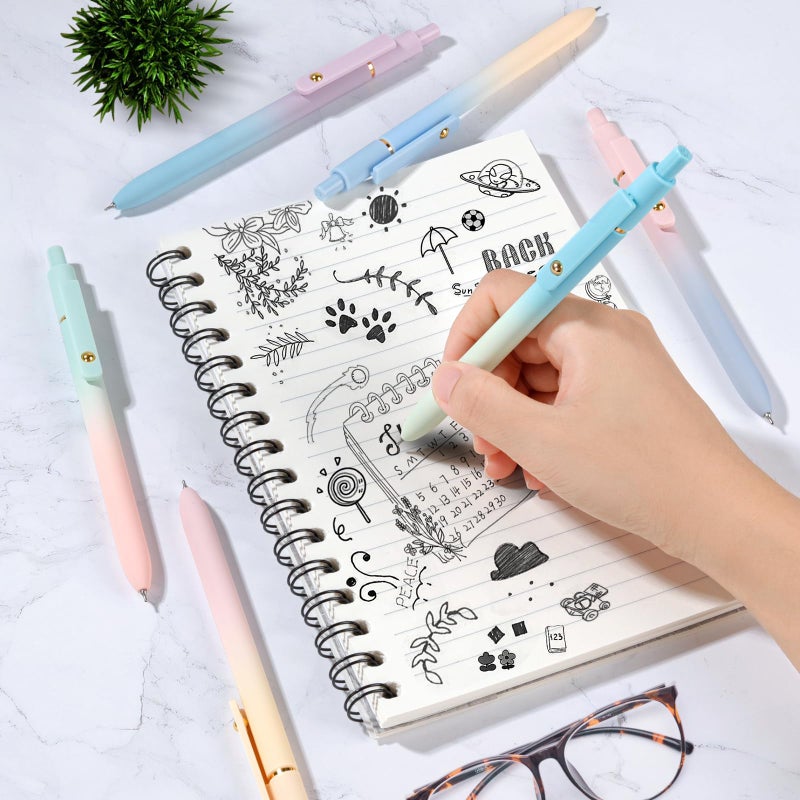 FIOVER Gel Pens, 6 Pcs 0.7mm Comfort Grip Quick Dry Black Ink Pens Fine Point Smooth Writing Pens, Cute Office Back to School Supplies Gifts for Women (6PCS Gradient Black Ink) - Image 4