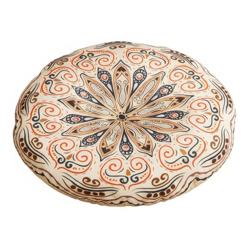 Chiorgone Mandala Round Floor Pillow - 16x16 inch Reversible Cotton Linen Meditation Cushion for Yoga, Balcony & Patio Decor (Floral Bloom) - Image 1