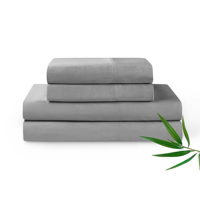 COOLING BED SHEET SET WITH 100 PERCENT RAYON DERIVED FROM BAMBOO 500TC FABRIC WITH 2 PILLOWCASES AND FLAT SHEET DEEP POCKET FIT 19 SILKYSOFT SWEAT WICKING 4 PIECE KINGDARK GREY