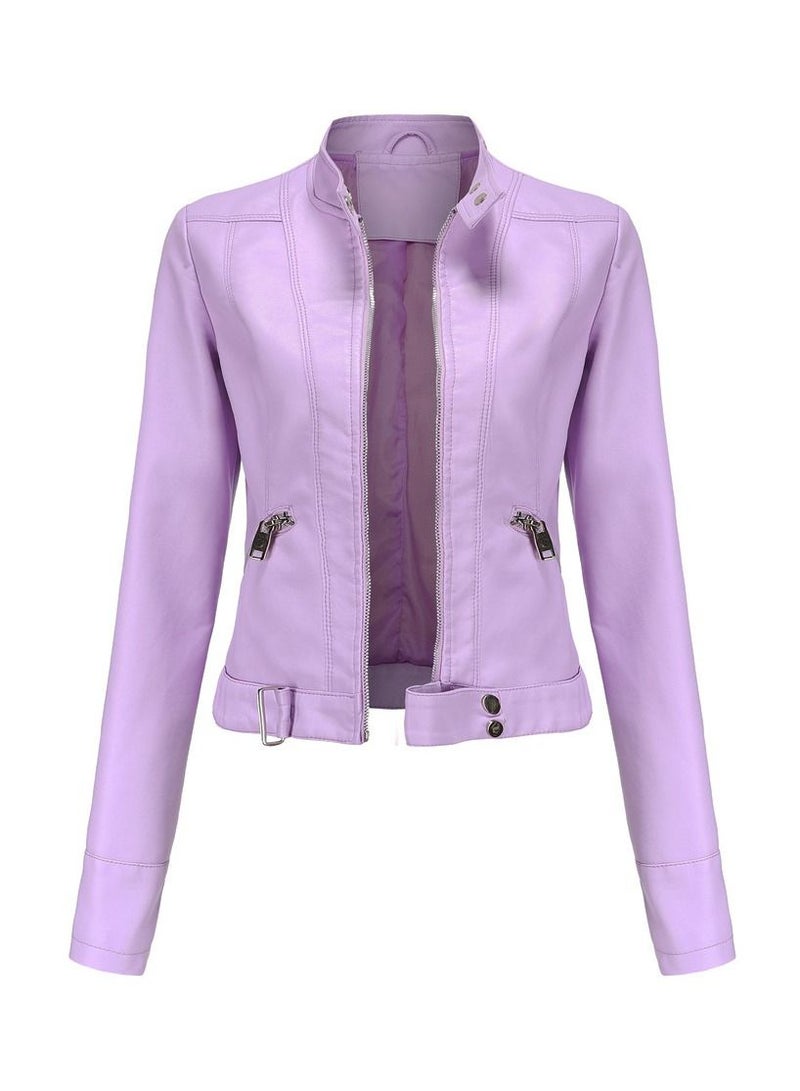 Loquat Women's Leather Jacket With Short Standing Collar Sakura - Image 1