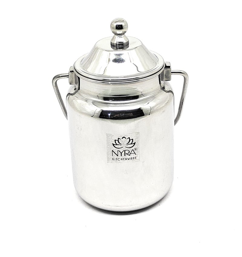 NYRA® Stainless Steel Barni Milk Can/Container with an Upper Lid Dolchi for storing Milk, Oil Jar with Lid, Ghee Container (Capacity - 500 ML) - Image 1