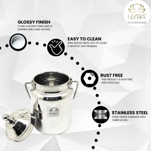 NYRA® Stainless Steel Barni Milk Can/Container with an Upper Lid Dolchi for storing Milk, Oil Jar with Lid, Ghee Container (Capacity - 500 ML) - Image 5