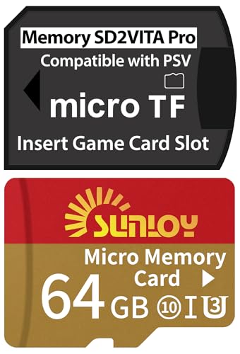 Sunloy PS Vita Memory Card SD2Vita 6.0 Adapter with 64GB Micro SD Card, High Speed microSDXC UHS-I Flash Memory Card with PSVita SD Card Adapter for PSV 1000/2000 PSTV FW 3.60 HENkaku Enso System - Image 1