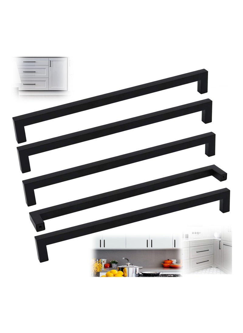 5 Pack Black Square Cabinet Pulls Drawer Handle Stainless Steel Modern Hardware for Kitchen and Bathroom Cabinets Cupboard Center 224mm Door - Image 1