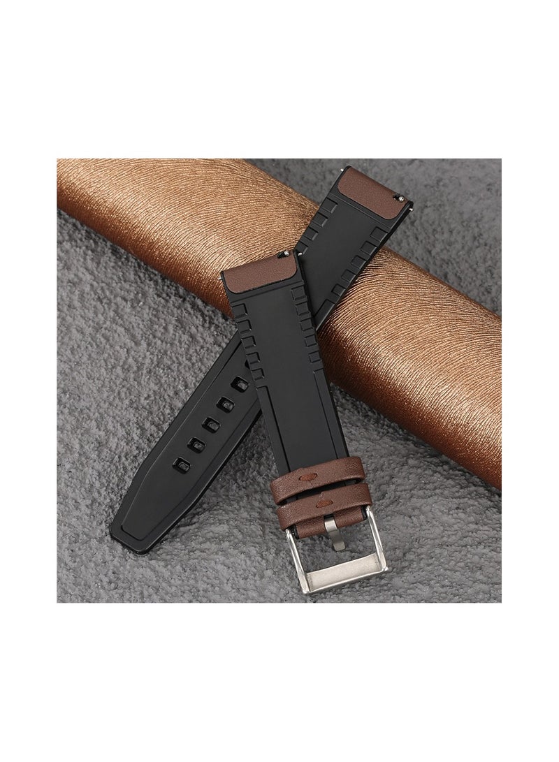 22mm  Leather Silicon StrapCompatible with 22 mm Strap for CMF by Nothing Watch Pro 2 Smartwatch 1.32 inches - (Only Strap) Smart Band Bracelet Straps... Brown Silver Buckle - Image 3