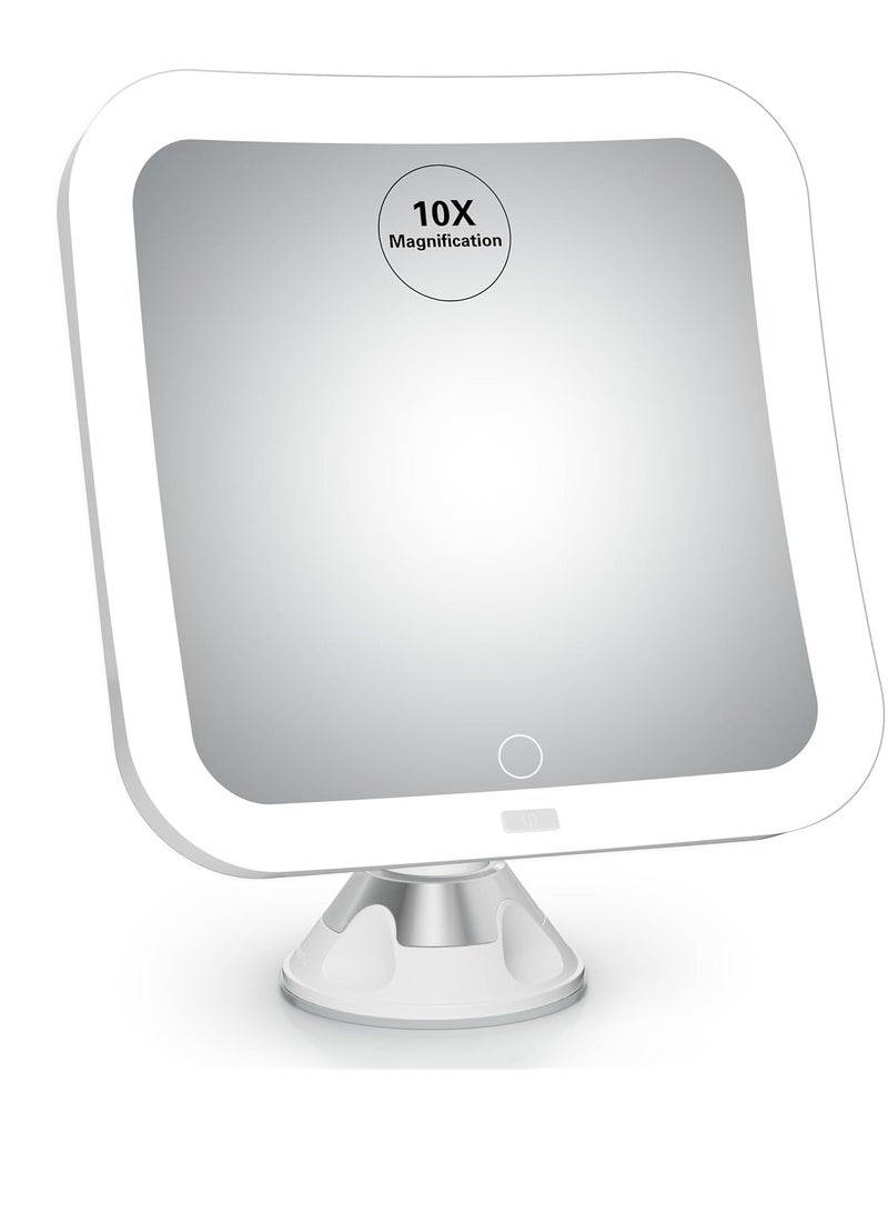 MT Upgraded 10x Magnifying Lighted Makeup Mirror with Natural White LED Lights, 360°Swivel Portable Cordless Makeup Mirrors with Locking Suction Base for Home Bathroom Shower and Travel (Large) - Image 1