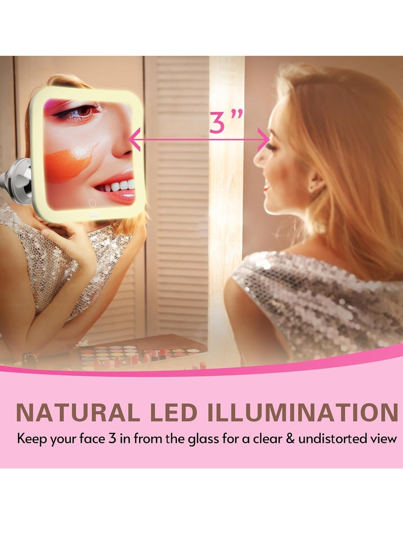 MT Upgraded 10x Magnifying Lighted Makeup Mirror with Natural White LED Lights, 360°Swivel Portable Cordless Makeup Mirrors with Locking Suction Base for Home Bathroom Shower and Travel (Large) - Image 3