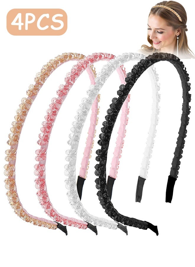 Quantum 4 PCS Crystal Rhinestone Headbands, Two Rows Shiny Non-Slip Rhinestone Beaded Hair Band, Bling Hair Accessories Vintage for Girls - Image 1