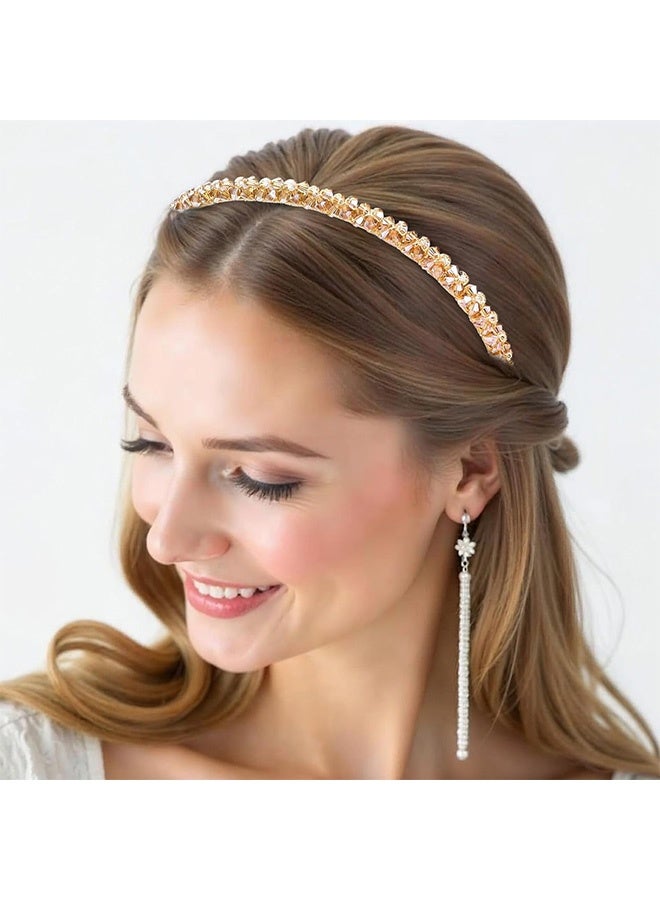 Quantum 4 PCS Crystal Rhinestone Headbands, Two Rows Shiny Non-Slip Rhinestone Beaded Hair Band, Bling Hair Accessories Vintage for Girls - Image 5