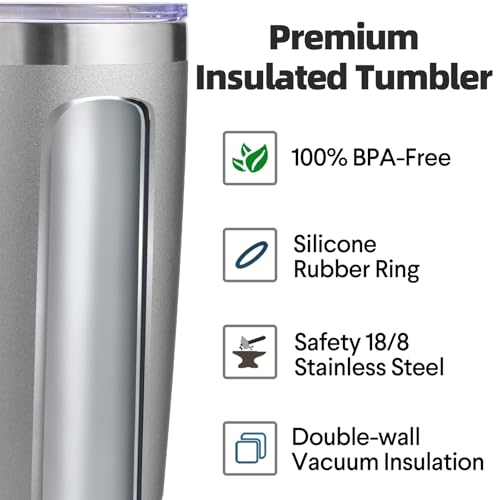 Volhoply 20oz Stainless Steel Tumbler with Lid and Straw,Double Wall Insulated Travel Iced Coffee Mug Fits Car Cup holder,Powder Coated Cups for Hot and Cold Drinks,Gifts for Women Men（Gray,1 Set） - Image 3