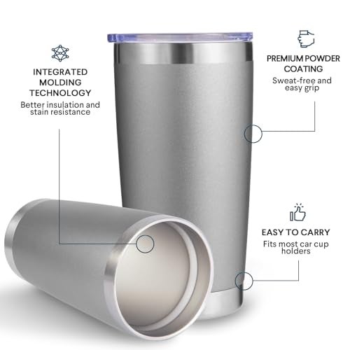 Volhoply 20oz Stainless Steel Tumbler with Lid and Straw,Double Wall Insulated Travel Iced Coffee Mug Fits Car Cup holder,Powder Coated Cups for Hot and Cold Drinks,Gifts for Women Men（Gray,1 Set） - Image 4