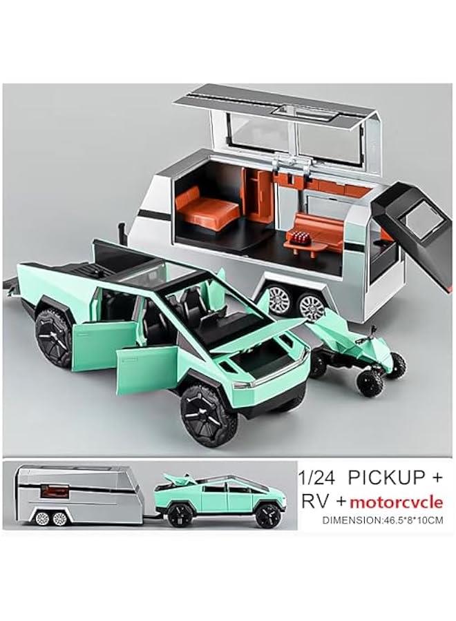 1/24 diecast Pickup Trailer Model Toy Truck, Off-Road Vehicle Alloy,Car Model Diecast Metal Toy,Truck Model Simulation Sound Light,Gifts for boy Girl. (1:24 with RV Green)