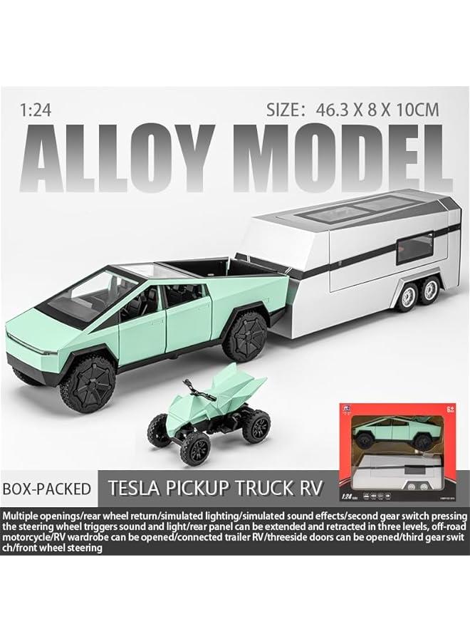 1/24 diecast Pickup Trailer Model Toy Truck, Off-Road Vehicle Alloy,Car Model Diecast Metal Toy,Truck Model Simulation Sound Light,Gifts for boy Girl. (1:24 with RV Green)