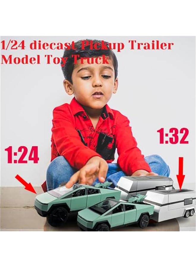 1/24 diecast Pickup Trailer Model Toy Truck, Off-Road Vehicle Alloy,Car Model Diecast Metal Toy,Truck Model Simulation Sound Light,Gifts for boy Girl. (1:24 with RV Green)