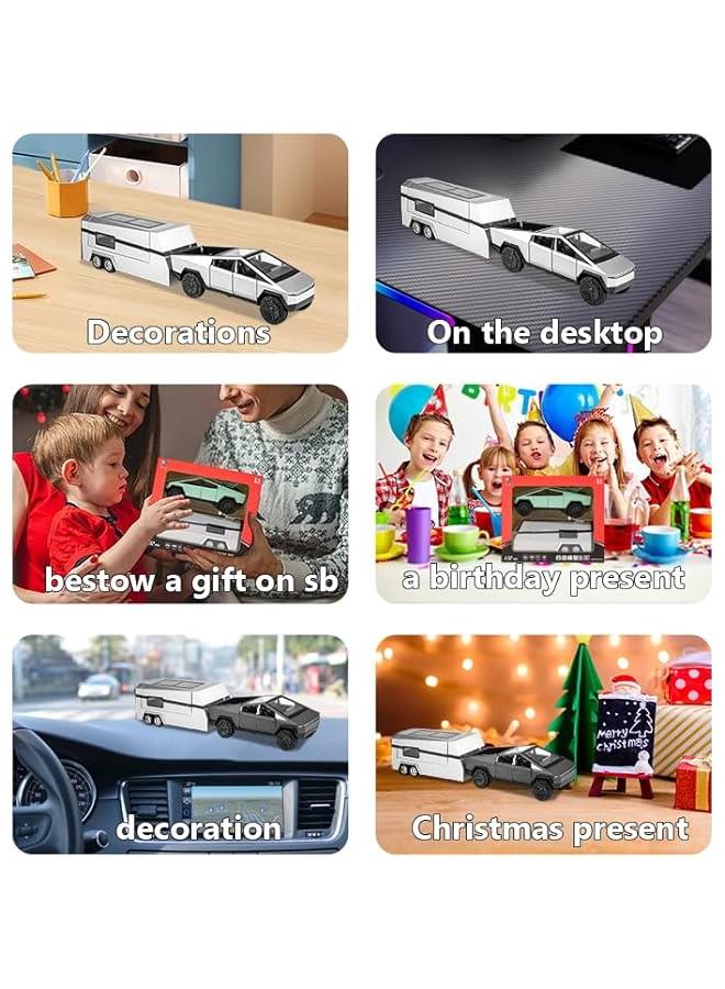 1/24 diecast Pickup Trailer Model Toy Truck, Off-Road Vehicle Alloy,Car Model Diecast Metal Toy,Truck Model Simulation Sound Light,Gifts for boy Girl. (1:24 with RV Green)