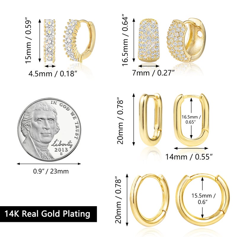 ALEXCRAFT Small Gold Hoop Earrings 4 Pairs 14k Gold Plated Hoop Earring Cubic Zirconia Hoop Earing Square Hoops Set for Women - Image 2